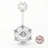 Sparkling Zircon Charms Navel Piercing Rings 925 Sterling Silver Belly Button