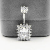 Square Zircon Navel Piercing 925 Sterling Silver Belly Button Rings Women