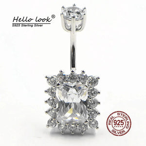 Square Zircon Navel Piercing 925 Sterling Silver Belly Button Rings Women