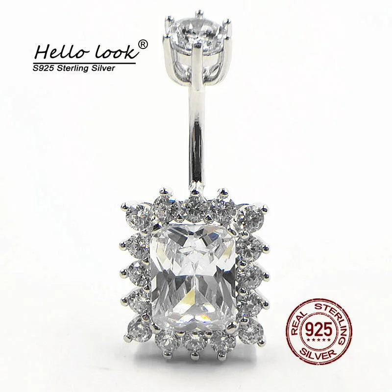 Square Zircon Navel Piercing 925 Sterling Silver Belly Button Rings Women