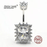 Square Zircon Navel Piercing 925 Sterling Silver Belly Button Rings Women