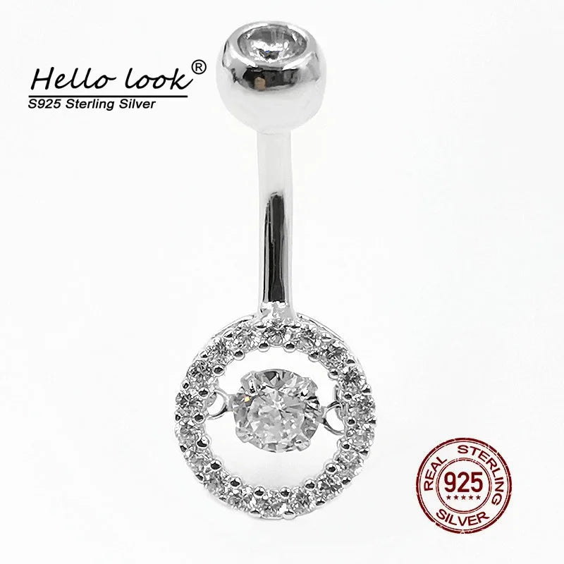 925 Silver Swinging Zircon Charms Belly Button Ring