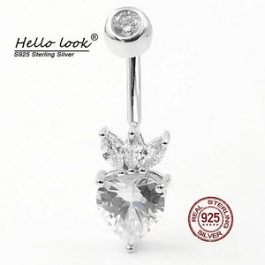 925 Sterling Silver Belly Button Ring with Big Zircon