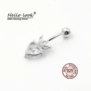 925 Sterling Silver Belly Button Ring with Big Zircon