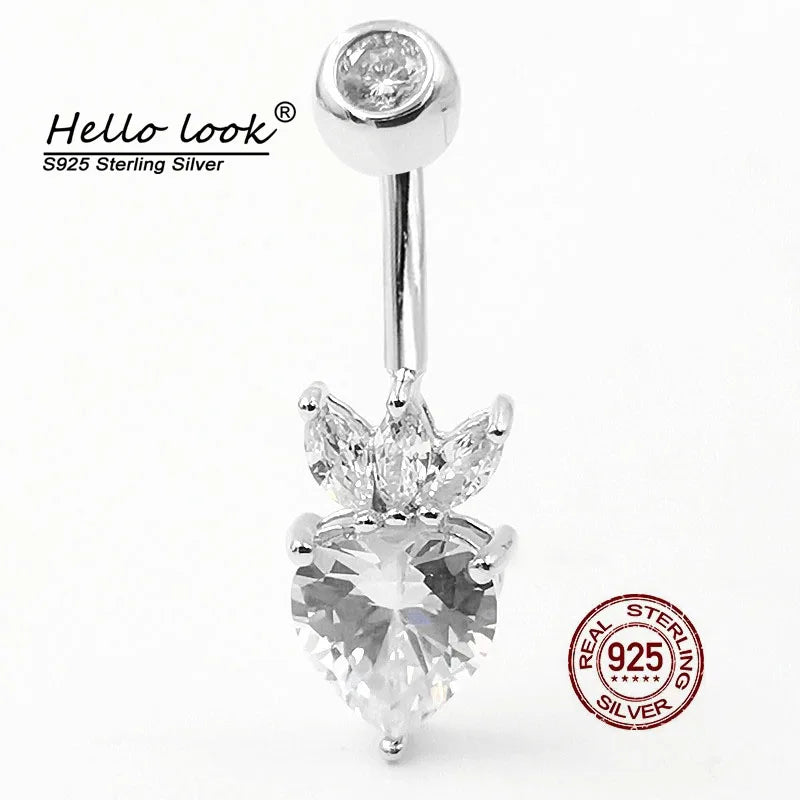 925 Sterling Silver Belly Button Ring with Big Zircon