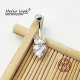 925 Sterling Silver Belly Button Ring with Big Zircon