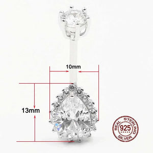 Water Drop Zircon Belly Button Ring 925 Sterling Silver Navel Piercing