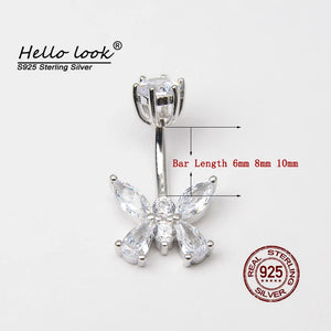 Zircon Butterfly Navel Piercing 925 Sterling Silver Belly Button Ring