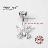 Zircon Butterfly Navel Piercing 925 Sterling Silver Belly Button Ring