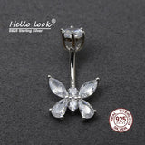 Zircon Butterfly Navel Piercing 925 Sterling Silver Belly Button Ring