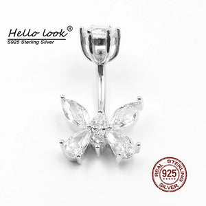 Zircon Butterfly Navel Piercing 925 Sterling Silver Belly Button Ring