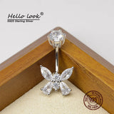 Zircon Butterfly Navel Piercing 925 Sterling Silver Belly Button Ring