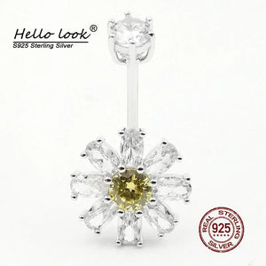 Zircon Daisy Navel Piercing 925 Sterling Silver Belly Buttton Rings
