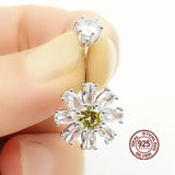 Zircon Daisy Navel Piercing 925 Sterling Silver Belly Buttton Rings
