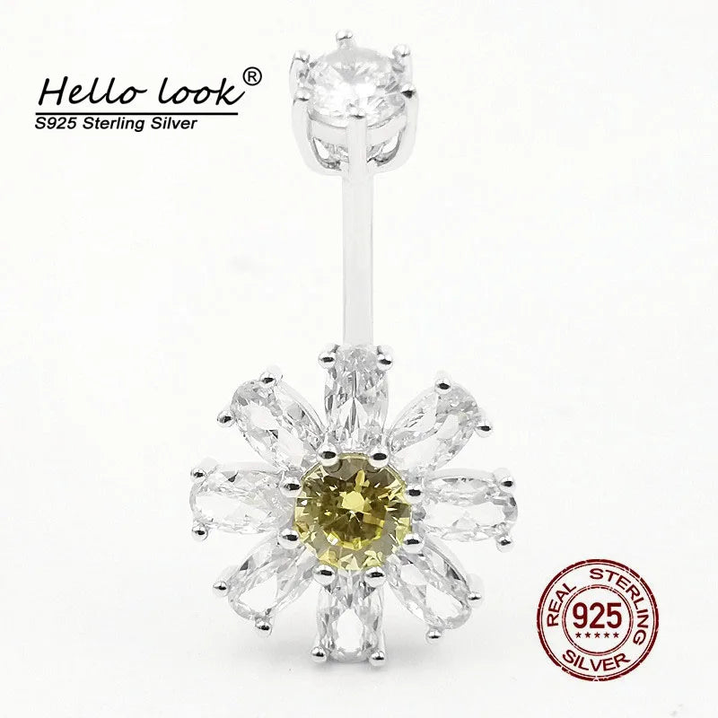 Zircon Daisy Navel Piercing 925 Sterling Silver Belly Buttton Rings