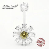 Zircon Daisy Navel Piercing 925 Sterling Silver Belly Buttton Rings