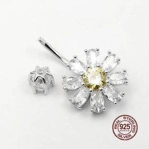 Zircon Daisy Navel Piercing 925 Sterling Silver Belly Buttton Rings