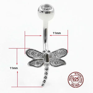 Zircon Dragonfly Navel Piercing 925 Silver Belly Button Ring