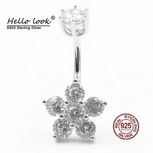 925 Sterling Silver Zircon Flower Navel Ring