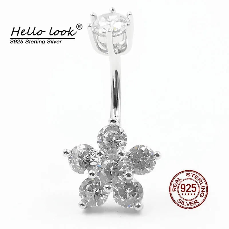 925 Sterling Silver Zircon Flower Navel Ring