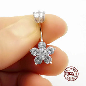 925 Sterling Silver Zircon Flower Navel Ring