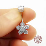 925 Sterling Silver Zircon Flower Navel Ring