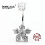 925 Sterling Silver Zircon Flower Navel Ring
