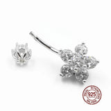 925 Sterling Silver Zircon Flower Navel Ring