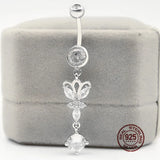 Zircon Butterfly Belly Button Ring 925 Silver Navel Piercing
