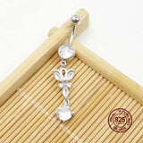 Zircon Butterfly Belly Button Ring 925 Silver Navel Piercing