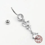 Zircon Butterfly Belly Button Ring 925 Silver Navel Piercing