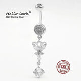 Zircon Butterfly Belly Button Ring 925 Silver Navel Piercing