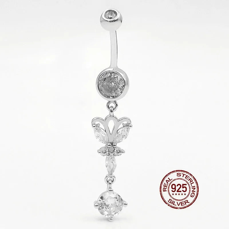Zircon Butterfly Belly Button Ring 925 Silver Navel Piercing