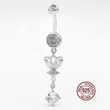 Zircon Butterfly Belly Button Ring 925 Silver Navel Piercing