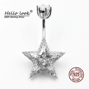 Zircon Star Navel Piercing 925 Sterling Silver Belly Button Ring Women