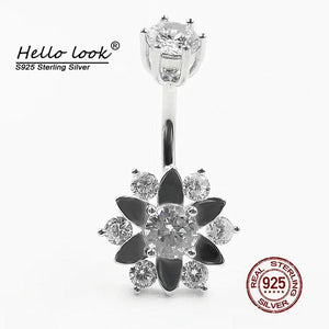 925 Sterling Silver Sunflower Belly Button Ring