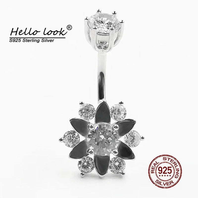 925 Sterling Silver Sunflower Belly Button Ring