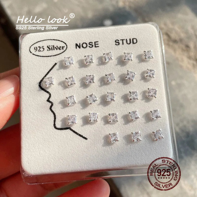 24Pcs 925 Sterling Silver 3Mm Cz Nose Studs Square Zircon Piercing Jewelry