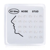 24Pcs 925 Sterling Silver Cz Zircon Star Love Heart Nose Rings & Studs