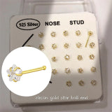 24Pcs 925 Sterling Silver Cz Zircon Star Love Heart Nose Rings & Studs