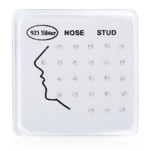 24pcs 925 Sterling Silver Nose Rings Studs Crystal Nose Piercing Ring