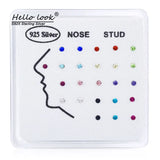 24pcs 925 Sterling Silver Nose Rings Studs Crystal Nose Piercing Ring