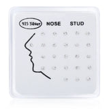 24pcs 925 Sterling Silver Nose Rings Studs Crystal Nose Piercing Ring