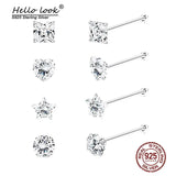 8Pcs 925 Sterling Silver Nose Studs with CZ Zircon Piercing