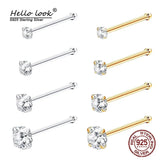 925 Silver Nose Studs 8Pcs CZ Inlaid 22G Body Piercing Jewelry