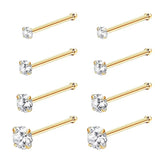 925 Silver Nose Studs 8Pcs CZ Inlaid 22G Body Piercing Jewelry
