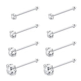 925 Silver Nose Studs 8Pcs CZ Inlaid 22G Body Piercing Jewelry