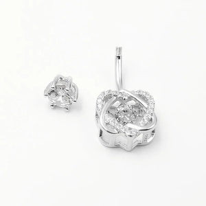 925 Silver Double Heart Crystal Belly Button Ring Zircon Wedding Jewelry