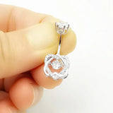 925 Silver Double Heart Crystal Belly Button Ring Zircon Wedding Jewelry