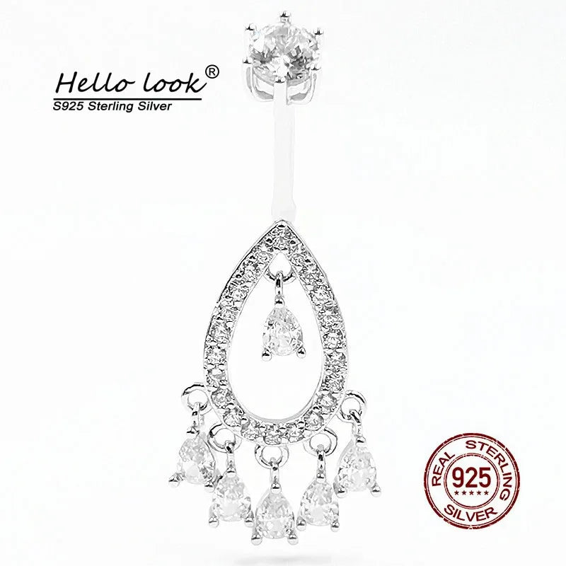 925 Sterling Silver Zircon Tassel Navel Ring